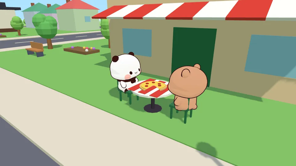 Bubu and Dudu sharing a pizza